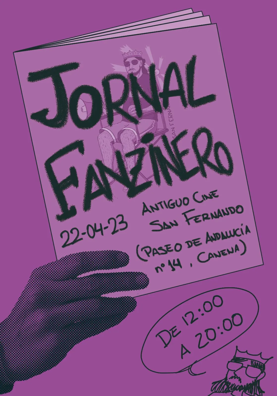 Cartel ilustrado del Jornal Fanzinero de 2023, diseño hecho por Clara con estética de cuadernillo morado